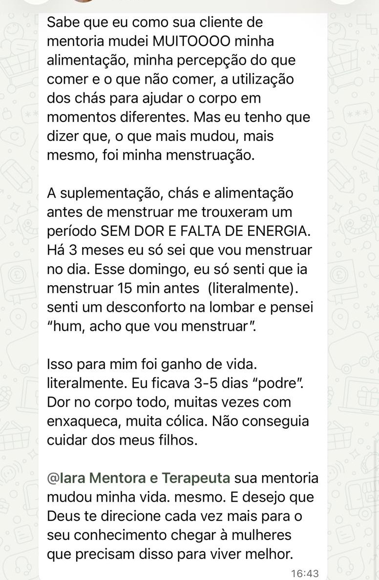Depoimento sobre transformação do ciclo menstrual