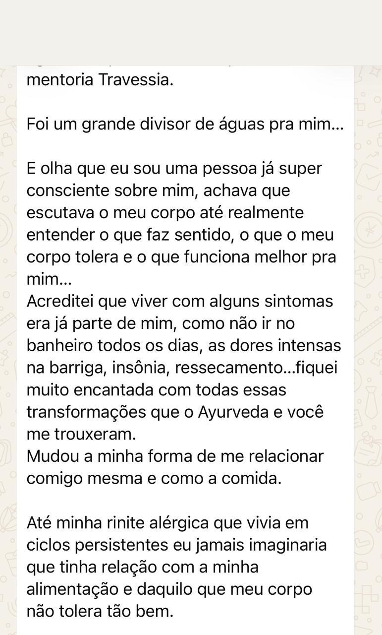 Depoimento sobre a Mentoria Travessia e transformações com Ayurveda