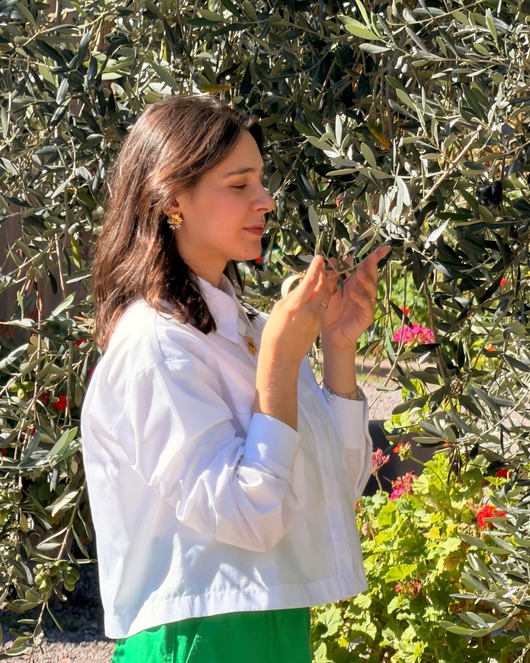 Iara Esturari entre oliveiras, em escuta da natureza